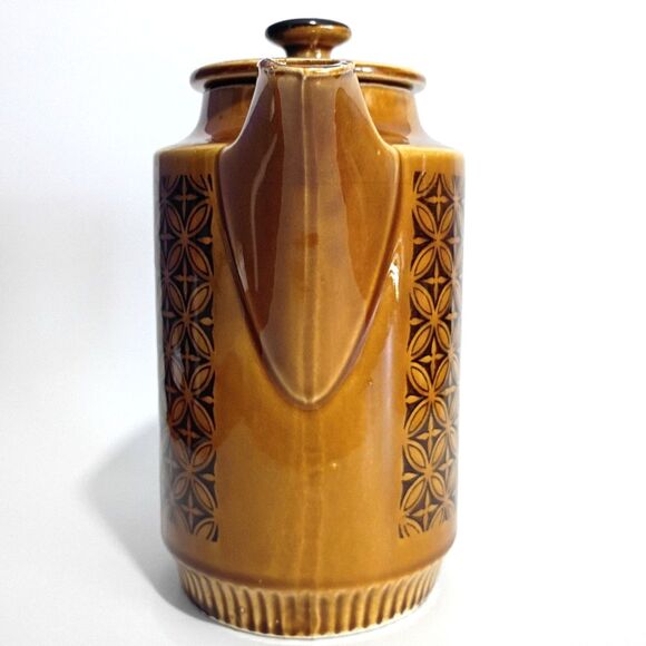 Vintage Brown Geometric Ceramic Coffee Pot / Teapot Made in Japan Lidded Pitcher - Picture 3 of 6